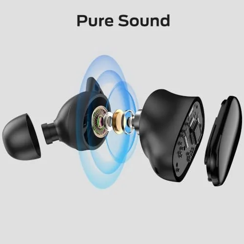 Close look at the Monster N-Lite 206 Bluetooth 5.4 Earbuds, 10mm Driver, IPX6, Black build quality