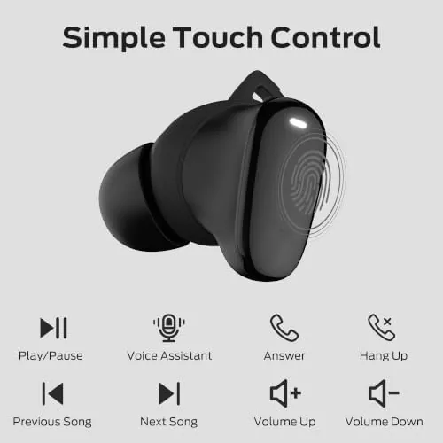 Another view of the Monster N-Lite 206 Bluetooth 5.4 Earbuds, 10mm Driver, IPX6, Black