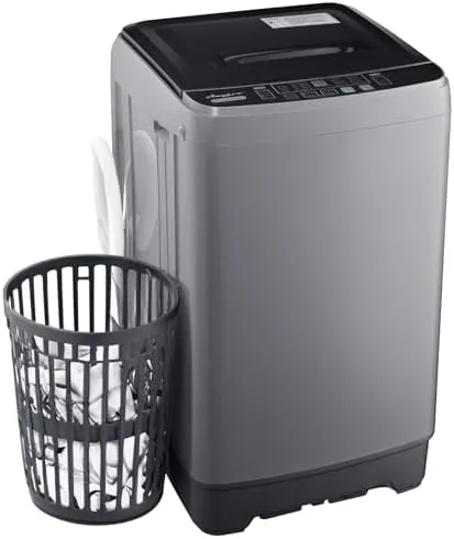 The Anypro portable washing machine set up in a small apartment bathroom