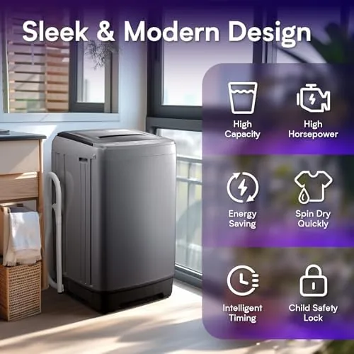 The open lid of the Anypro washer showing the wash tub and the spinner basket