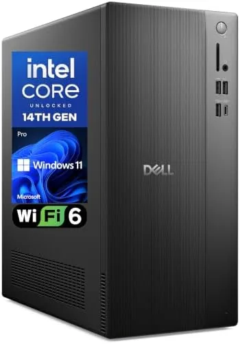 The Dell Pro Tower desktop PC on a desk driving two monitors