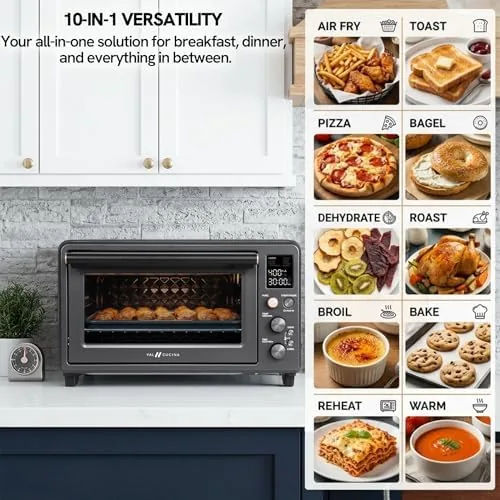 Another view of the VAL CUCINA 26.3 QT Non-Toxic Enamel Interior Air Fryer Toaster