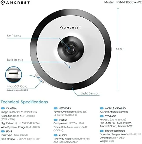 The Amcrest Fisheye IP POE Camera, 360° Panoramic 5-Megapixel POE IP compared in context