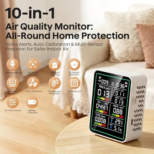 Close look at the Air Quality Monitor Indoor, 10-in 1 Smart Air Quality Tester build quality
