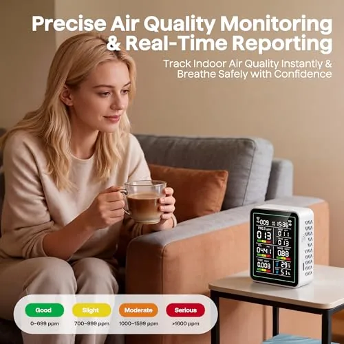 The Air Quality Monitor Indoor, 10-in 1 Smart Air Quality Tester in real use