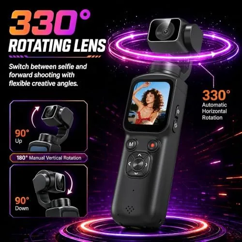 Detail shot of the 4K Vlogging Camera 330°Rotating Lens Digital Pocket Cameras for YouTube features