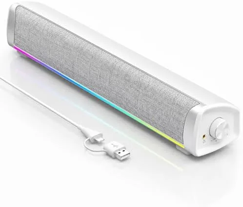Computer Speakers for Desktop PC, 4-DriverGaming Soundbar with 12 RGB Light Mode, USB/USB-CPowered PC Review: Tested and Rated