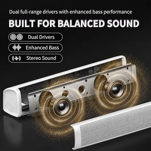 Detail shot of the Computer Speakers for Desktop PC, 4-DriverGaming Soundbar with 12 RGB features