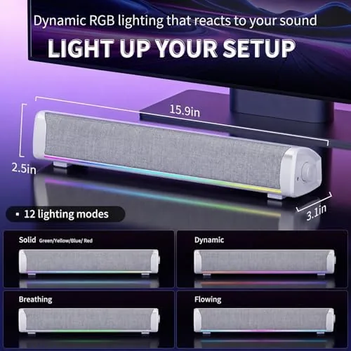The Computer Speakers for Desktop PC, 4-DriverGaming Soundbar with 12 RGB in real use