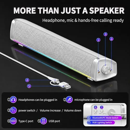 The Computer Speakers for Desktop PC, 4-DriverGaming Soundbar with 12 RGB compared in context