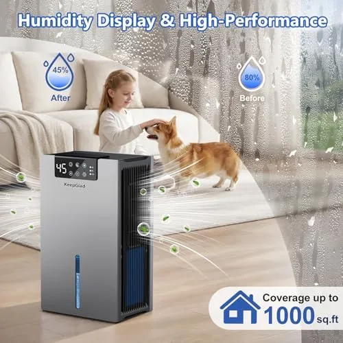 Close look at the KeepGlad Dehumidifier, 98OZ Dehumidifiers for Home(1000sq.ft), Humidity Display Dehumidifier for build quality