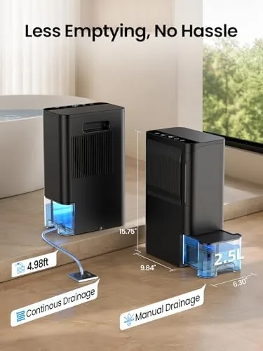 The Dehumidifiers for Home, 2.5L Tank, 35dB Quiet, Continuous Draining Hose compared in context