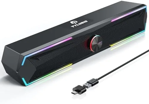 Overview of the Tylubio Computer Speakers for PC Desktop, Flowing LED Under-Monitor Soundbar