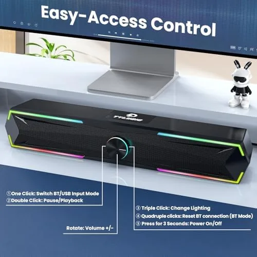 Another view of the Tylubio Computer Speakers for PC Desktop, Flowing LED Under-Monitor Soundbar