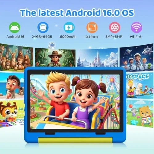 The Kids Tablet,Android 16 Tablet for Kids 10 inch with Case,24GB in real use
