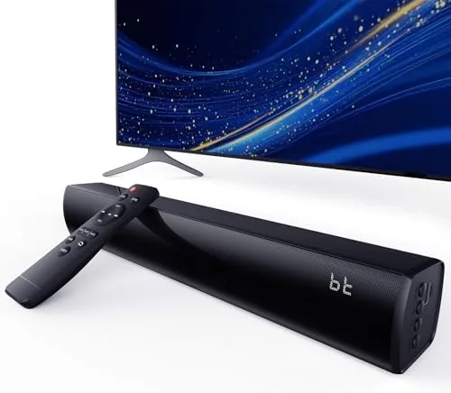 The Bluetooth wireless surround sound bar in SpaceBlack beneath a smart TV