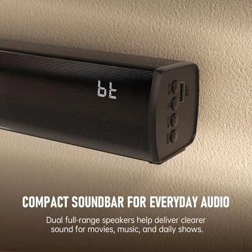Rear panel of the sound bar showing HDMI ARC, optical, AUX, and USB ports