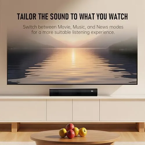 The remote control and the three sound mode selection on the sound bar