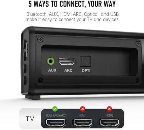 A movie scene playing on the smart TV with the sound bar active