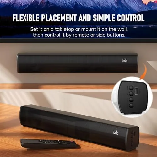The sound bar in a bedroom setup with a projector and movie night lighting