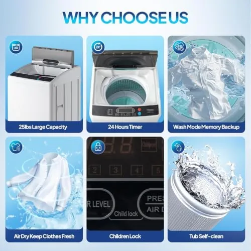 Another view of the 25LBS Full Automatic Washing Machine and 1.8CuFt Portable Clothes Dryer
