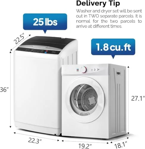 The 25LBS Full Automatic Washing Machine and 1.8CuFt Portable Clothes Dryer compared in context