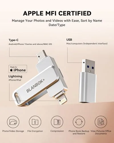 Close look at the MFi Certified 256GB iPhone Photo Stick, High-Speed USB Flash Drive build quality